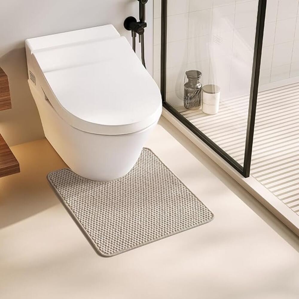 Thin U Shaped Toilet Rugs, Washable, Non Slip Toilet Mat, Beige
